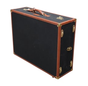 A Black Fabric and Brown Leather Hardcase Suitcase