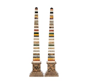 A Pair of Large Specimen Marble Obelisks