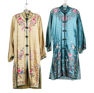 Two Chinese Robes: embroidered silk Each approximately 43 in. long