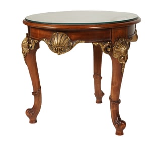 A Rococo-Style Gilt and Marquetry-Inlaid Round Side Table