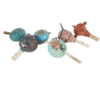 Six Native American Painted Rattles