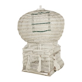A Large White-Painted Wood and Wire Birdcage