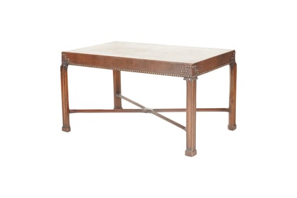 A Brown Leather-Clad Low End Table
