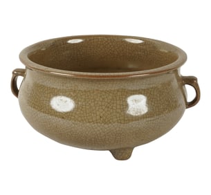 A Chinese Celadon Crackleware Ceramic Tripod Censer