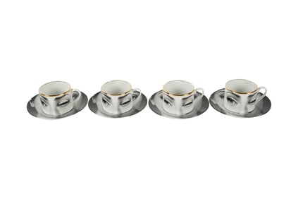Four Fornasetti Porcelain Cups and Saucers