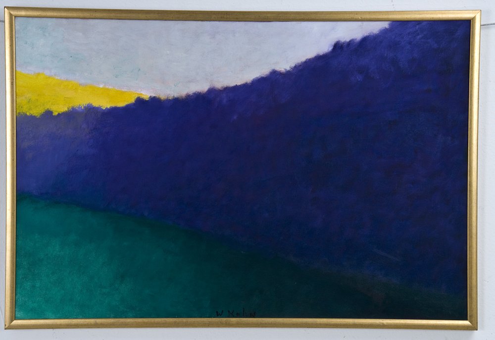 WOLF KAHN: "UNTITLED LANDSCAPE": oil on canvas signed lower center 24 x 36 inches