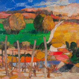 BERNARD CATHELIN: "LA VIGNE DE SATURNIN": circa 1960 oil on canvas signed lower right and titled and dated verso Provenance: Findlay Galleries, New York 48 x 48 inches