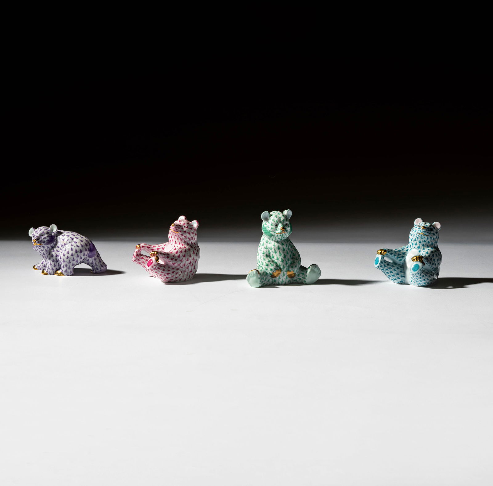 Four Herend Fishnet Porcelain Bear Figures (1 of 16)