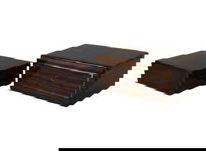 Two Inlaid Humidor Boxes: each with hygrometer; one unmarked, the other marked "Dunhill",5 3/4 x 9 x 12 in. (14.6 x 22.9 x 30.5 cm.)