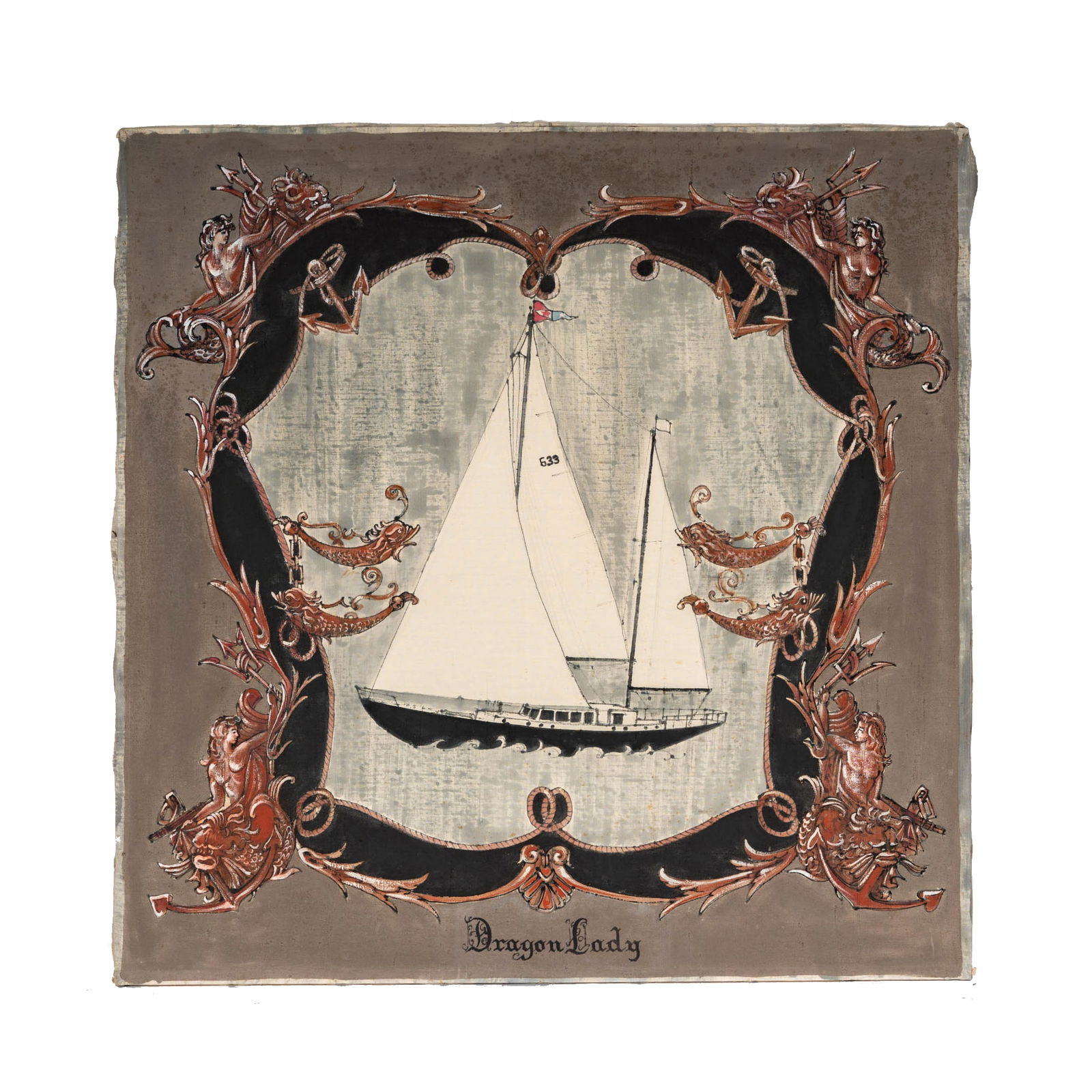 A Painted Canvas Panel Depicting a Sailing Ship (1 of 8)