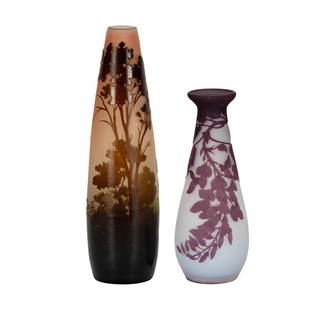 Two Emile Galle Cameo Glass Vases: each signed in cameo10 1/2 in. (26.7 cm.) high and 7 3/4 in. (19.7 cm.) high