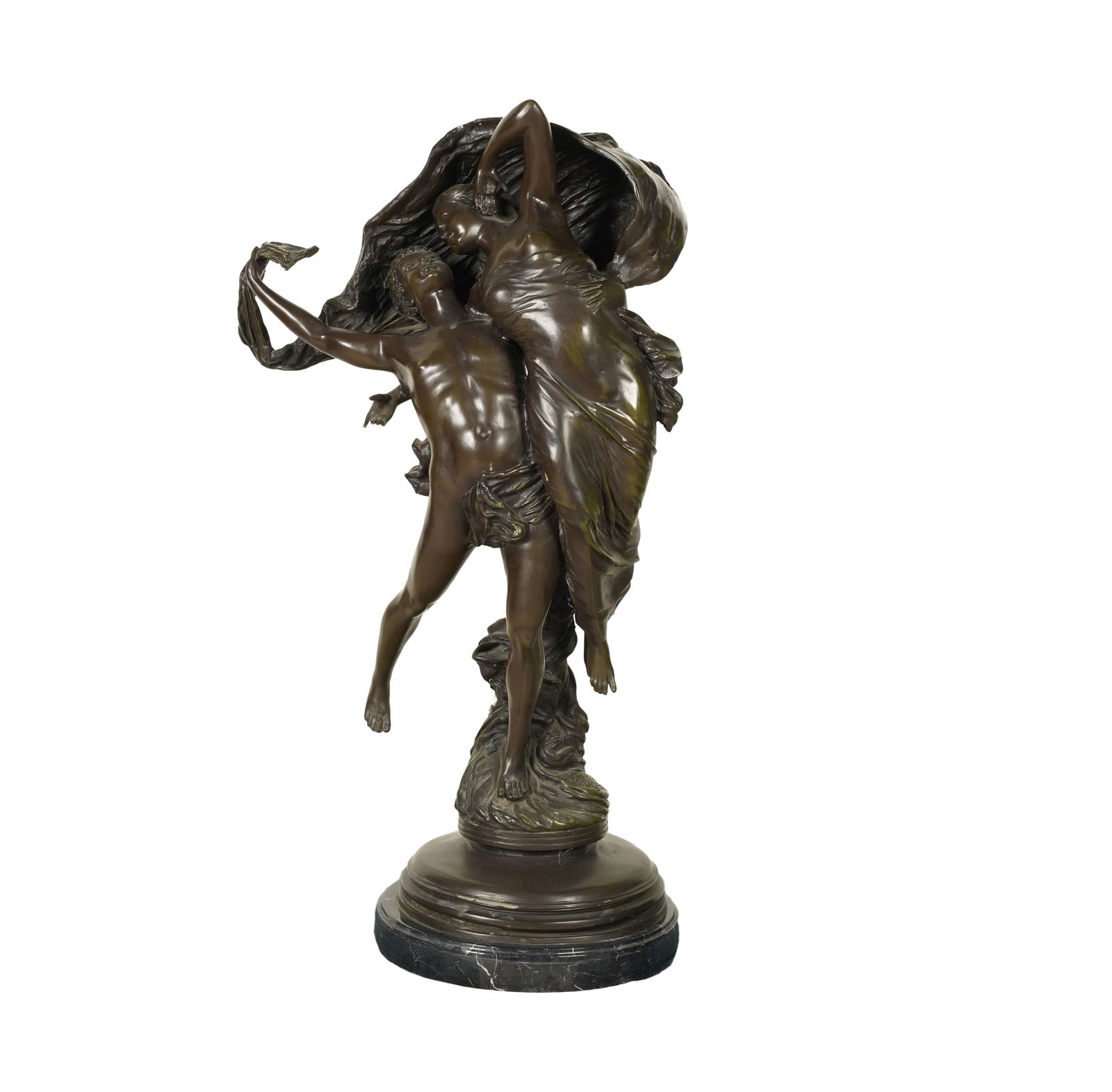 Eugene Marioton, 1854-1933, Dansul: A Continental Bronze Figural Group of Dancersinscribed in casting "Eugene Marioton"36 1/2 in. (92.7 cm.) highNotes: This item does not qualify for in-house shipping. Please see our preferred shippers'