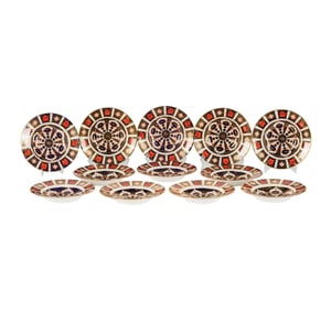 Twelve Royal Crown Derby Old Imari Soup Plates
