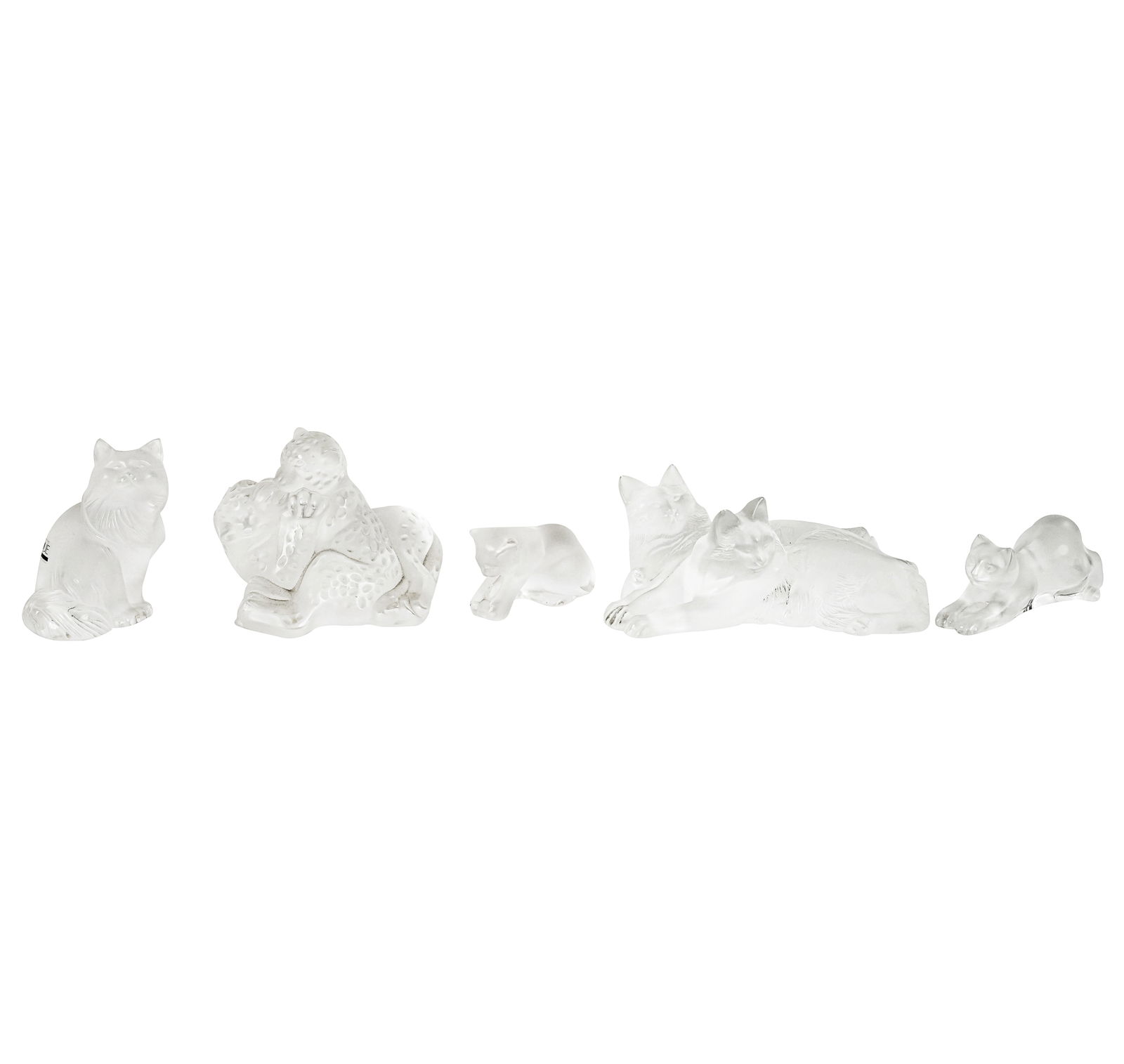 Five Lalique Molded Frosted Glass Cat Figures (1 of 15)