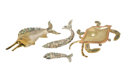 A Group of Los Castillos-Style Mixed Metals and Shell Inlay Items