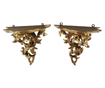 A Pair of Italian Rococo-Style Carved Giltwood Brackets