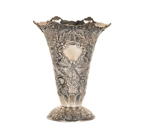 A Rococo-Style Sterling Repousse Vase