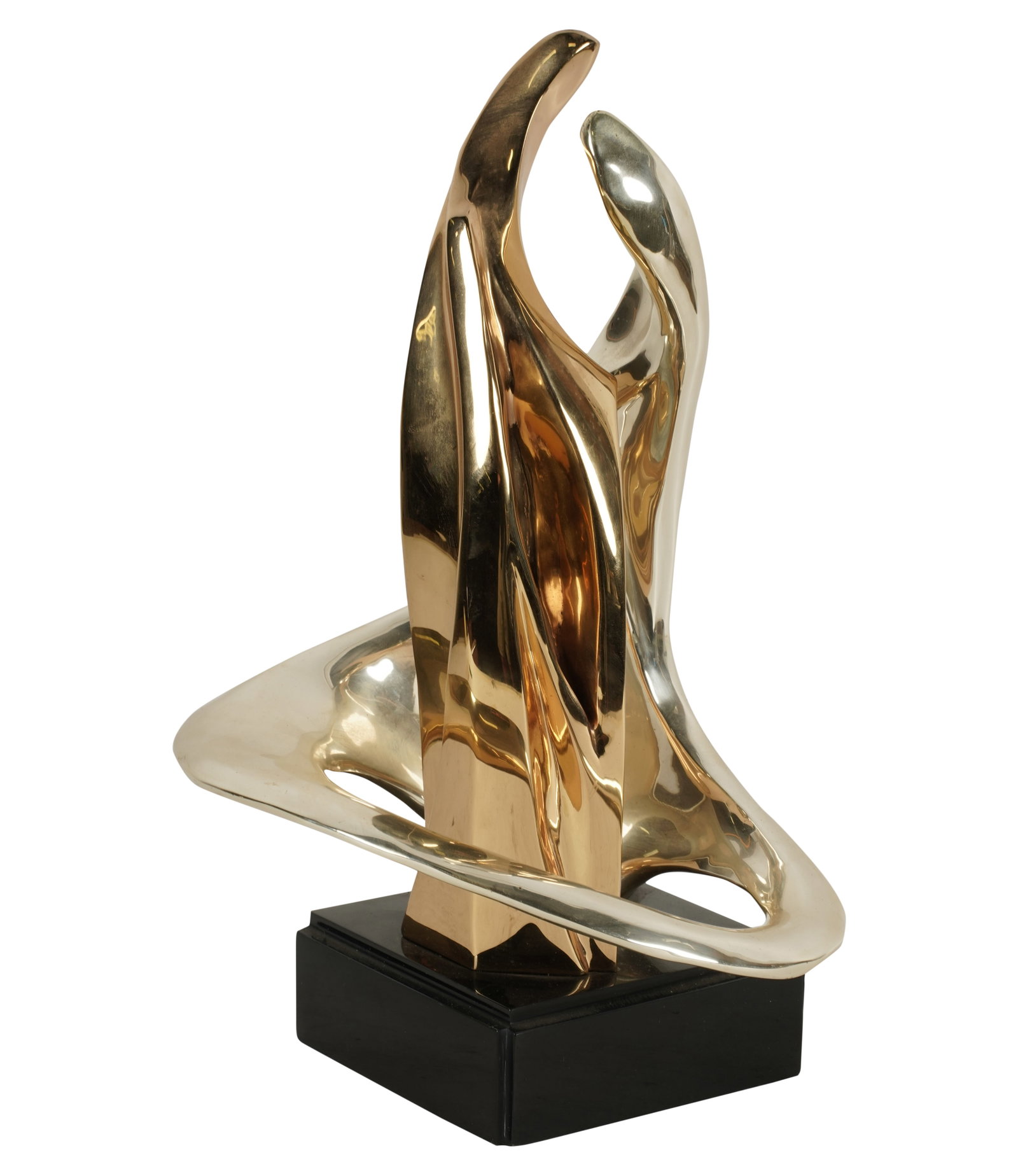 Late 20th Century: Abstract: metal, mounted to wooden plinth; signed "Jocelyn" and numbered 27/50015 x 8 1/2 x 10 in. (38.1 x 21.6 x 25.4 cm.)
