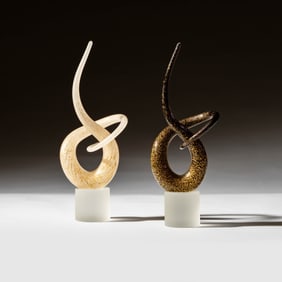 Two Murano Aventurine Glass Knot Sculptures