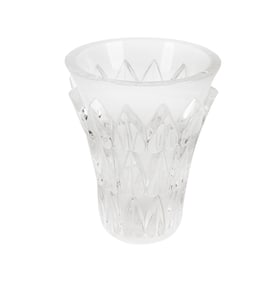A Lalique Feuilles Frosted and Clear Glass Vase