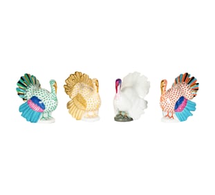 Four Herend Porcelain Turkey Figures