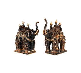 A Pair of Chinese Glazed Ceramic Elephants