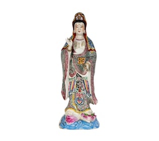 A Chinese Enameled Porcelain Figure of Guanyin