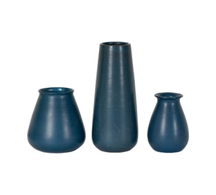 Three Marblehead Blue-Glazed Pottery Vases