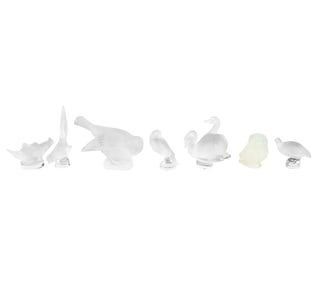 Seven Lalique Glass Bird Figures