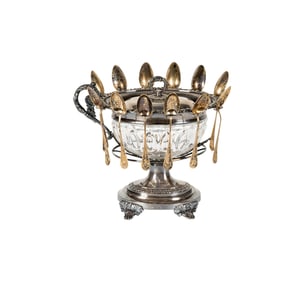 A French Sterling Silver-Mounted Glass Serving Bowl
