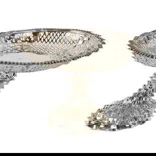 A George IV Sterling Tazza: Robert Garrard II, London, 1828; with pierced bowl and foot; hallmarked and further stamped "Thomas 153 New Bond St."; Approximately 807 grams6 1/4 x 10 in. (15.9 x 25.4 cm.)