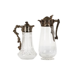 Two Silverplate-Mounted Glass Carafes