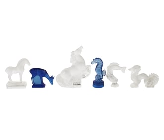 Six Lalique Molded Glass Animal Figures