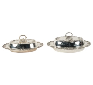 A Pair of British Silverplate Oval Covered Entree Dishes