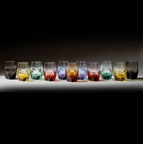 Eleven Moser Colored Glass Tumblers