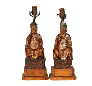 A Pair of Chinese Carved Giltwood Figures