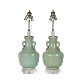 A Pair of Chinese Celadon-Glazed Vases