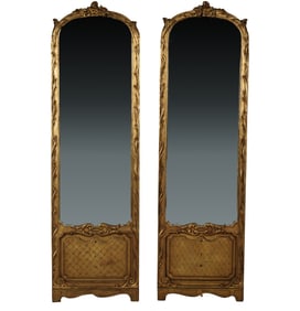 A Pair of Rococo-Style Giltwood Mirrored Panels