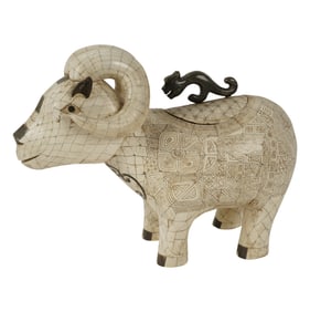 An Incised Bone Ram-Form Box