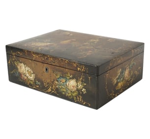 A Victorian Painted Papier Mache Sewing Box