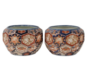 A Pair of Imari Porcelain Planters