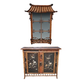 An Aesthetic Movement Bamboo Cabinet and Mirror