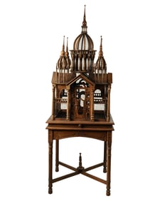 A Carved Wood Architectural Bird Cage