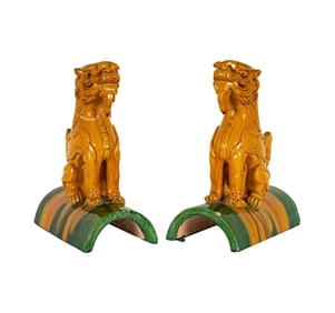 A Pair of Chinese Glazed Ceramic Roof Tiles