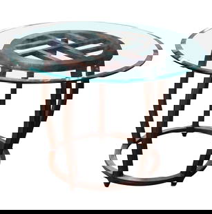 A Chinese Drum Table: with glass topOverall: 29 1/2 x 42 in. (74.9 x 106.7 cm.)Notes: This item does not qualify for in-house shipping. Please see our preferred shippers' list for quotes or arrange for local pickup. https: