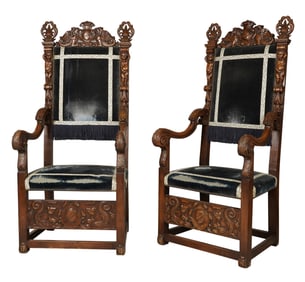 A Pair of Renaissance Revival-Style Hall Chairs