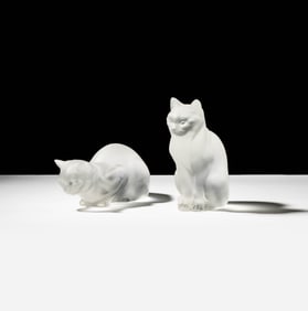Two Lalique Frosted Glass Cat Figures