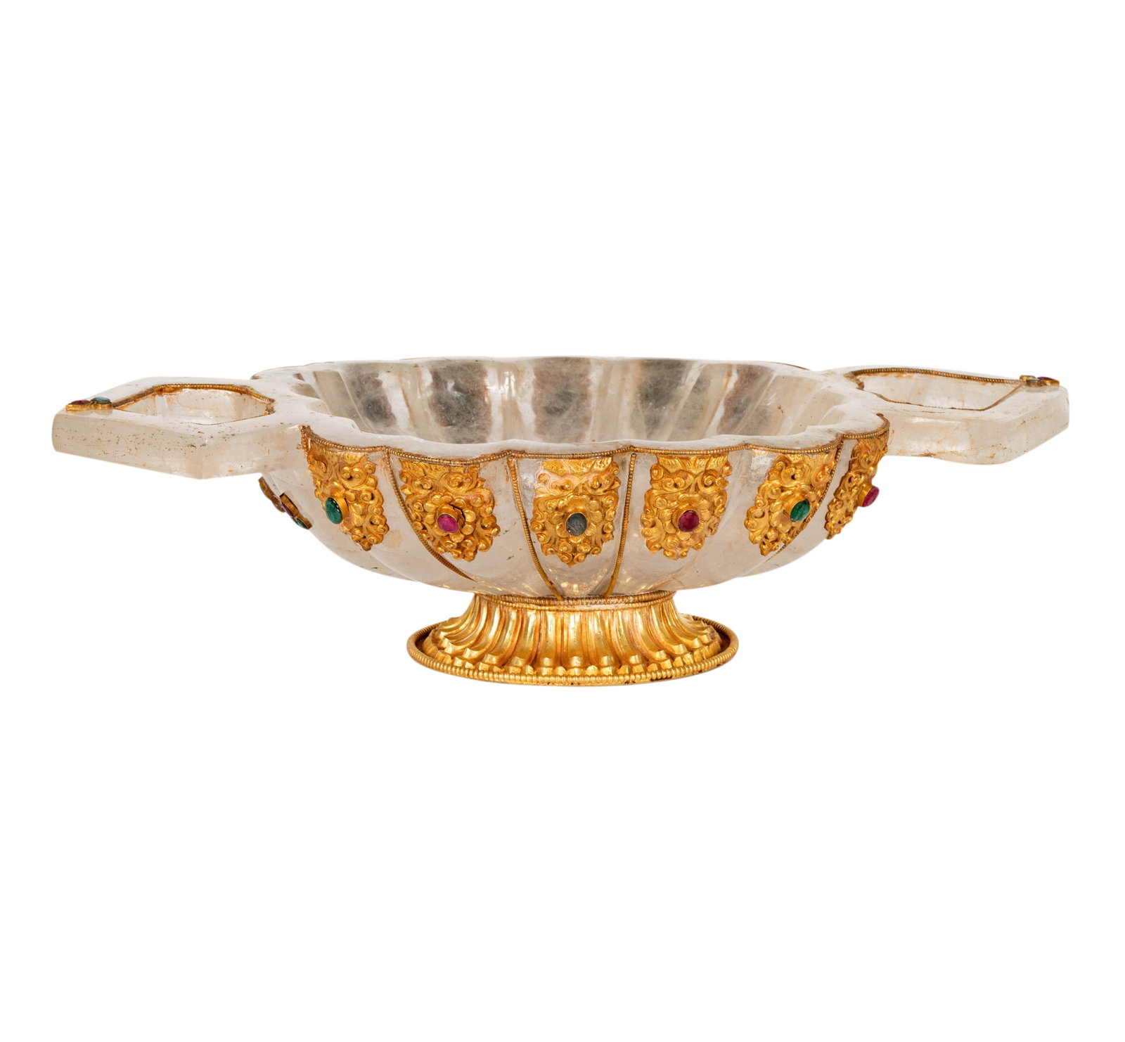 A Rock Crystal Fluted Bowl: with gilt metal mounts3 1/2 x 15 1/4 x 8 in. (8.9 x 38.7 x 20.3 cm.)
