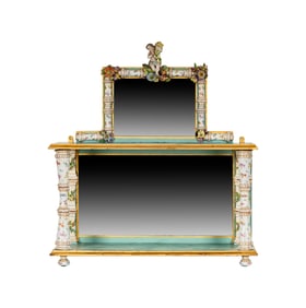 A Porcelain Mirror-Back Wall Shelf