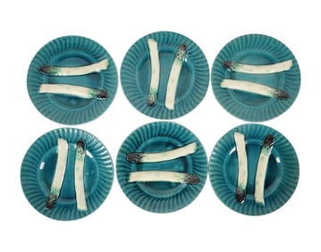 A Set of Six Majolica Asparagus Plates